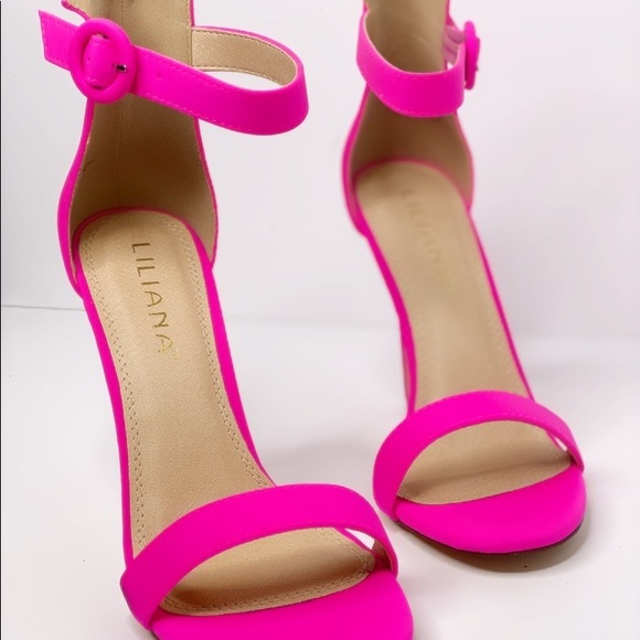 Neon pink/fuschia open toe heels - Picture 1 of 4